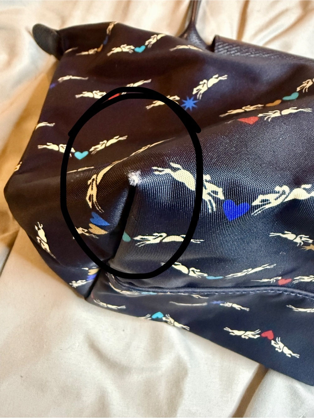 Longchamp Le Pliage Chevaux Ailes Navy Horse Print Shoulder Tote - Picture 4 of 7